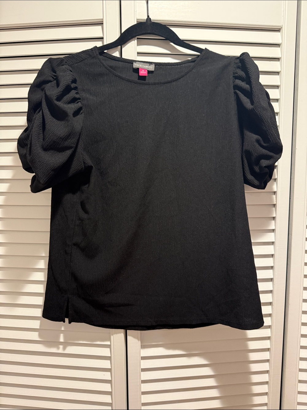 Vince Camuto Black Puff Sleeve Crewneck Top